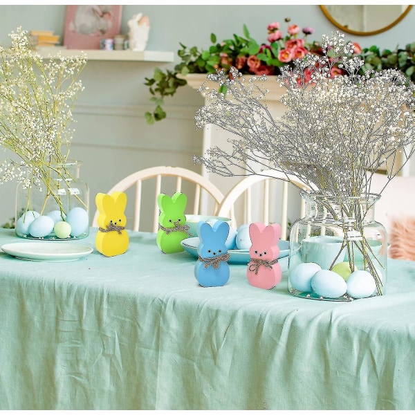 4 Påskhare Peeps Bordsdekorationer Centerpieces Träfjäderformade Peep Bunnies Kanin Tiered bricka & bordsskiva Skyltdekor för kontorsmatsal