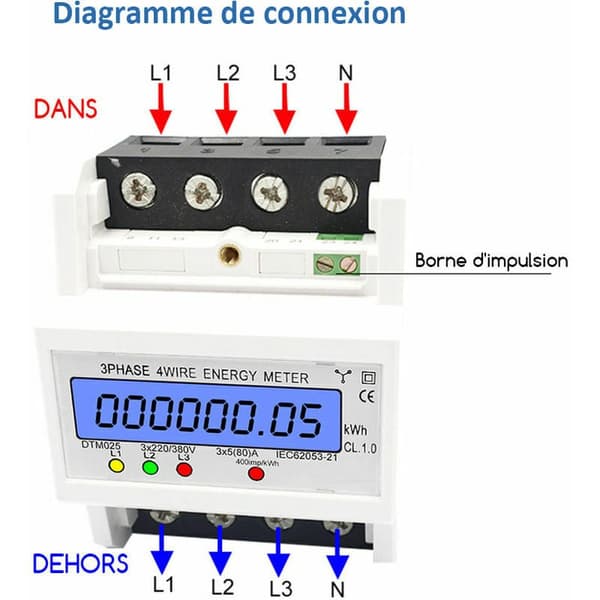 [RM]Three-phase energy meter, digital electricity meter with flame-retardant ABS housing for improved protection, backlit LCD screen provides clear readings