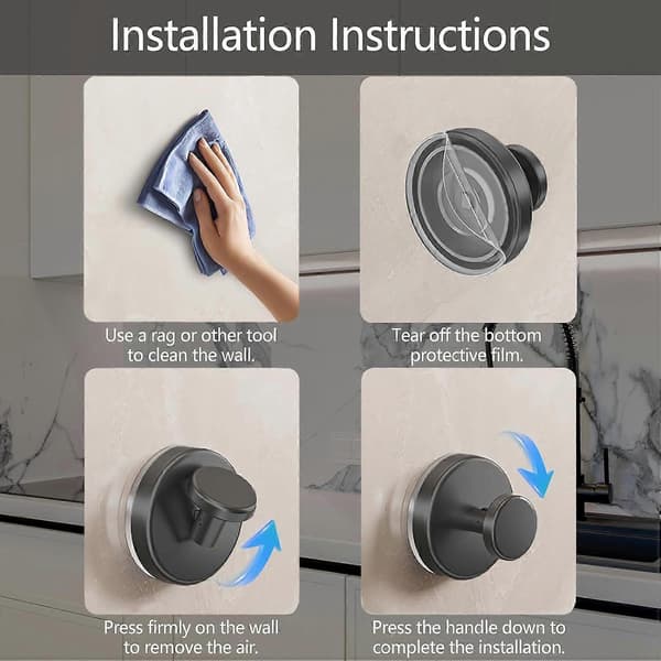 Sugkoppshanddukskrokar Sugkoppar med extra starka krokar för badrum kök 3 delar rymdgrå
