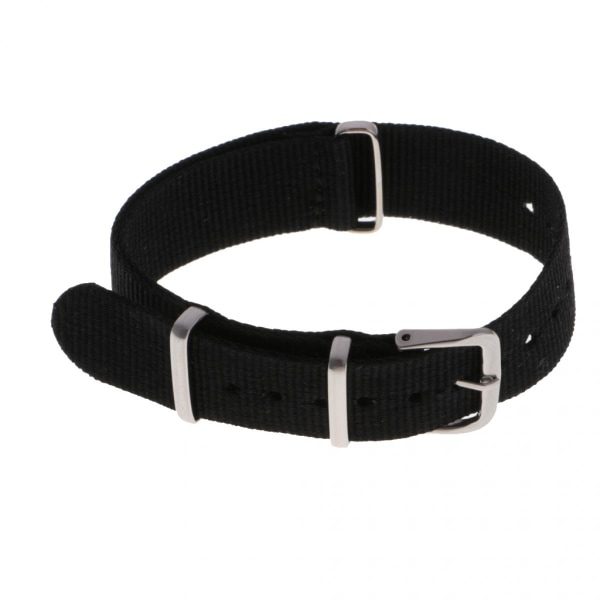 Vävd Nylon Armbandsrem Rostfritt Stål Spänne Svart 22mm
