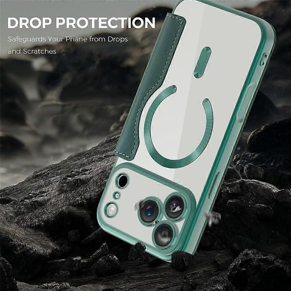 [RM] Kompatibelt etui til iPhone 17 Pro Max, kompatibelt med MagSafe, rombeformet PU-lædercover DarkGreen