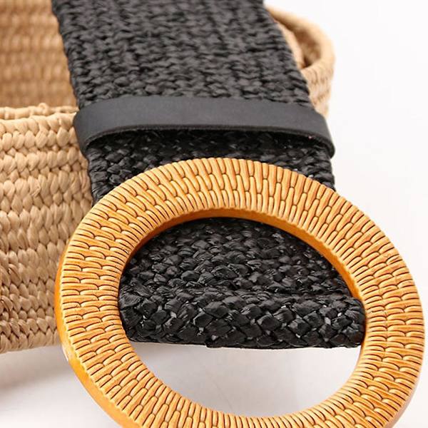 Vävt Bälte för Kvinnor Halm Elastiskt Stretch Midjebälte Boho Bälten Dam Sommar Strandklänning Bälten 4st