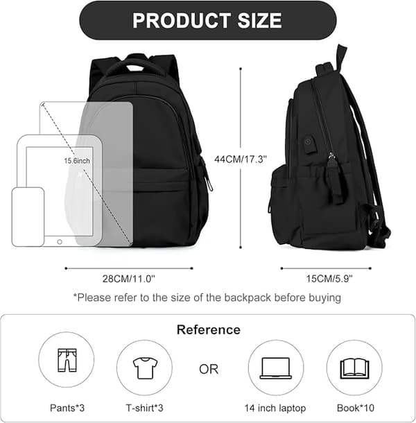 [RM]New Laptop Backpack, Waterproof Laptop Backpack with 14 Inch USB Charging School Bag Black