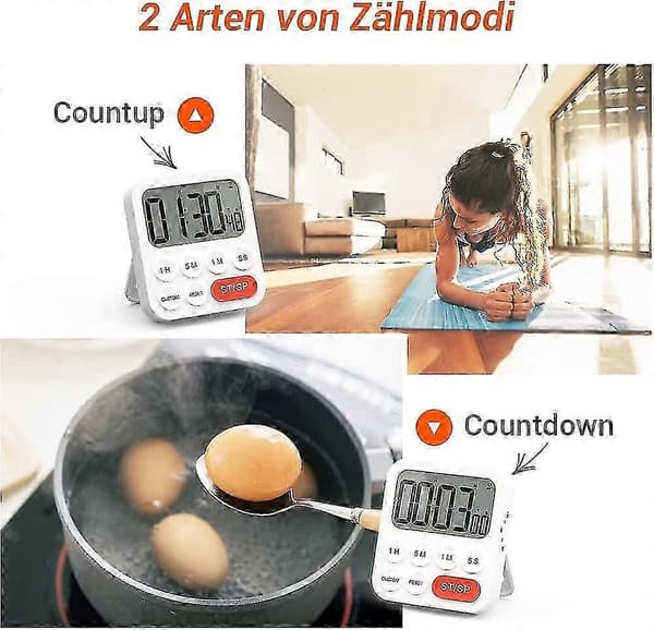 Digital magnetisk stopur timer med ur, magnet, 3-niveau lydstyrke, LCD-display [MI]