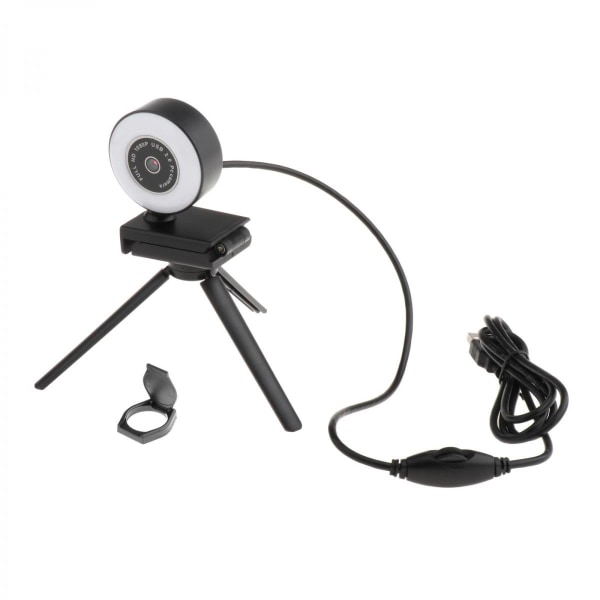 HD USB Webbkamera Videoinspelning För PC Streaming Med 2K Mikrofon Ringljus