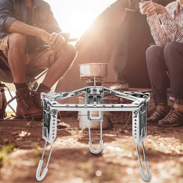 Camping Grytestativ, Sammenleggbart Gasskomfyr Gryteholder Beholderstativ, Drivstoffgrill Stativ, 18*16cm, Sølv, Rustfritt Stål Materiale