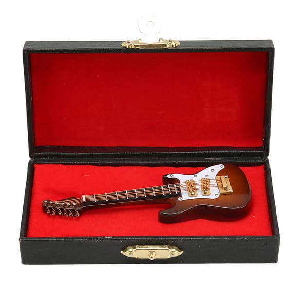 [RM]Mini Electric Guitar Model Red White 9.9cm Length Table Display with Box Brown
