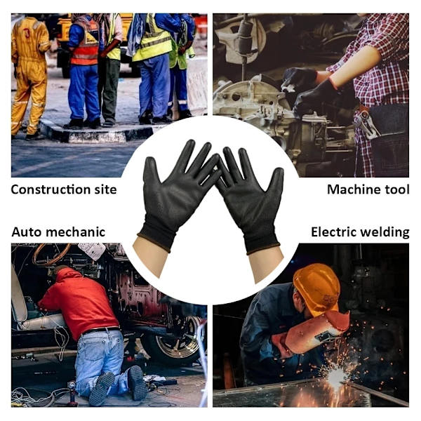 10/20 Par Polyuretan Säkerhetsarbetshandskar Reparationshandskar med Palmbeläggning Gray 20 pairs M