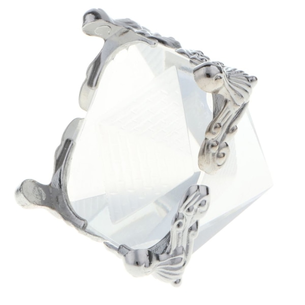 3D Transparent Kristallpyramid med Silverstativ Hemmakontor Café Bar Dekor