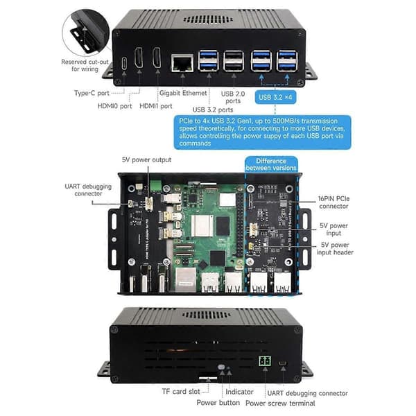[RM]Multifunktionelt Mini-Computer Kit Designet til 5, Aluminiumlegeringskabinet til PCIe-adapter B