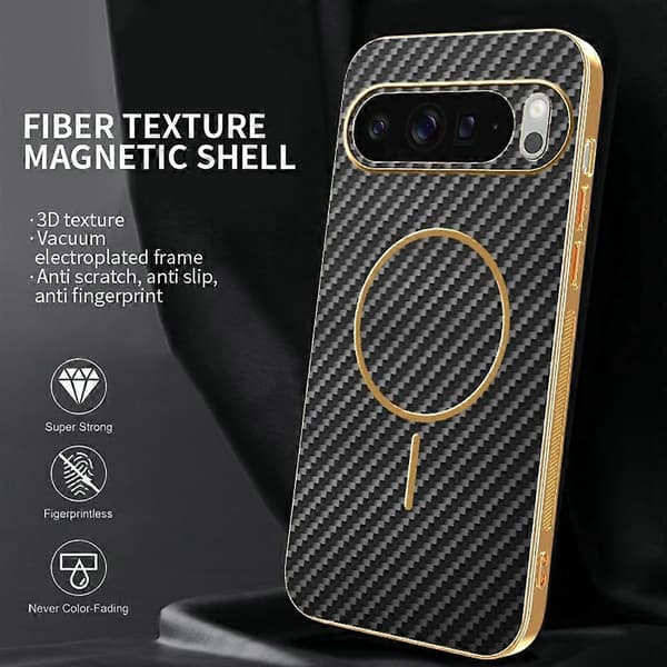 Kompatibelt mobilskal för Google Pixel 10 Pro med kolfibertextur och elektropläterat TPU-bakstycke Black