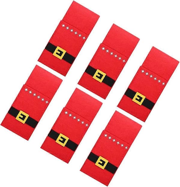 6 st julbestickhållare med bältesmönster, röd