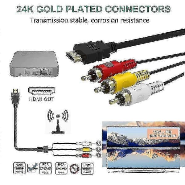 HDMI til RCA-kabel, 1080p 1,5 m HDMI han til 3-RCA video lyd AV-kabel