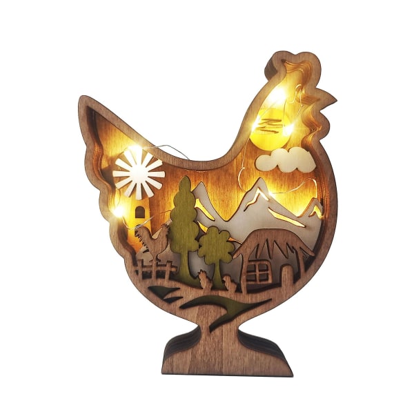 Nytt trähantverk Dekoration Kreativitet Påsk Heminredning Trä Vår Påskdekoration Kreativ gåva Trädekoration Chicken*Lamp