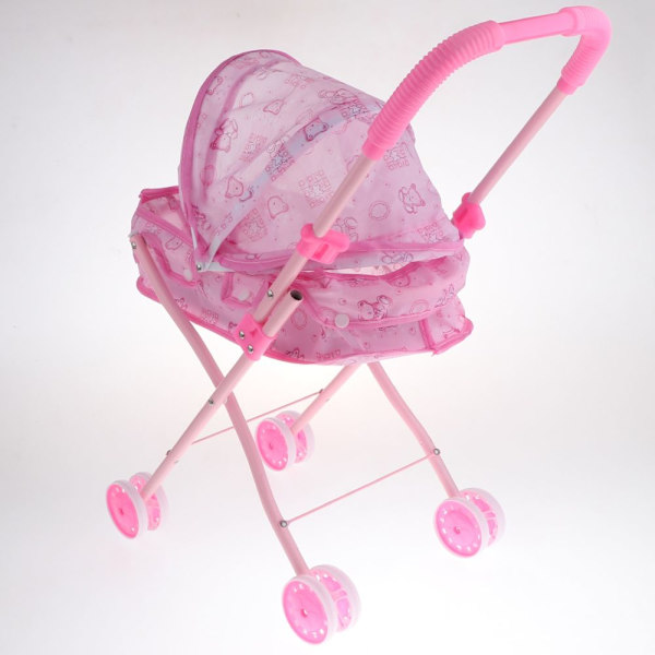 Hopfällbar mini barnvagn med rosa leksaker simuleringsvagn