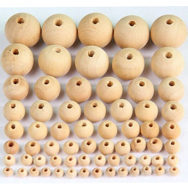 100 stycken naturlig träkula med hål för att göra DIY-dekorationer - 6 mm+10 mm