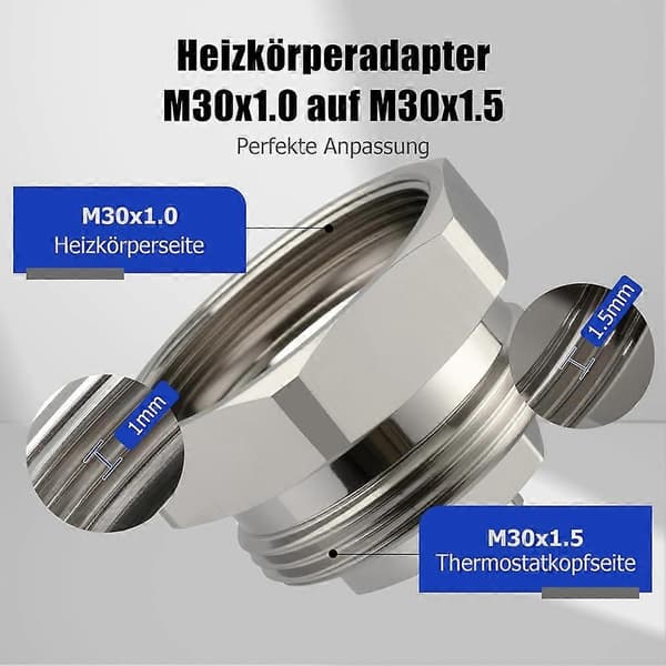 Radiatoradapter M30 X 1.0 til M30 X 1.5 til Oventrop ventiler 1011445 - Termostatventil fingevindadapter