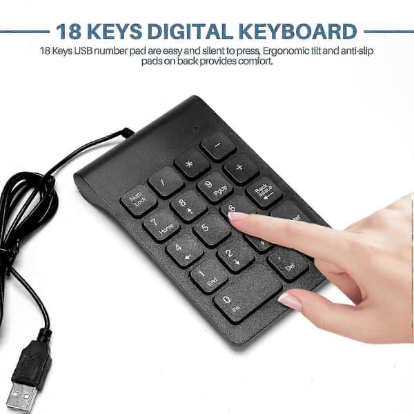 Mini USB kablet numerisk tastatur Numpad 18 digitalt tastatur for regnskapsfører, bærbar PC, Windows, Android