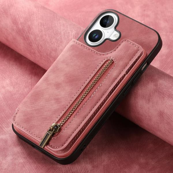 [RM]iPhone 17 Retro Læder Lynlås Cover Rosa