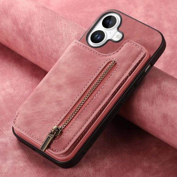 [RM]iPhone 17 Retro Leather Zipper Case Rosa