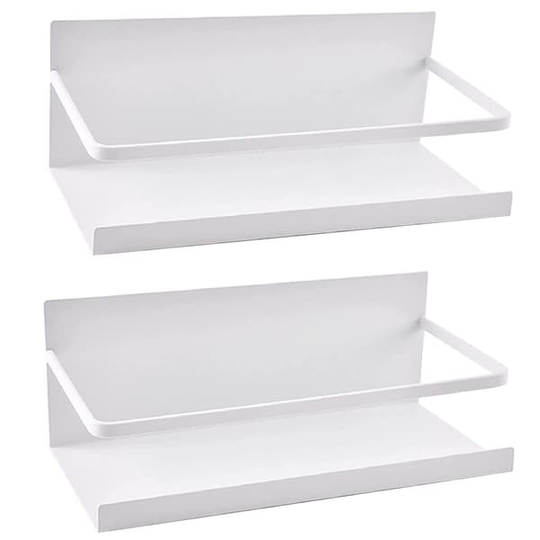 Magnetic Refrigerator Hanging Shelf, 2 Pcs Magnetic Spice Rack Self-Adhesive for Kitchen Organizer (White)