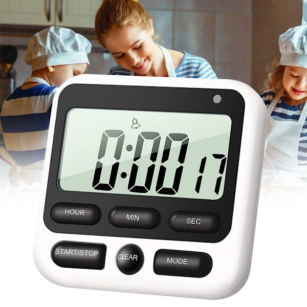 Digitalt køkkenur med alarm, stort LED-display, høj alarm, magnetisk montering og stativ til madlavning Sporr Black White