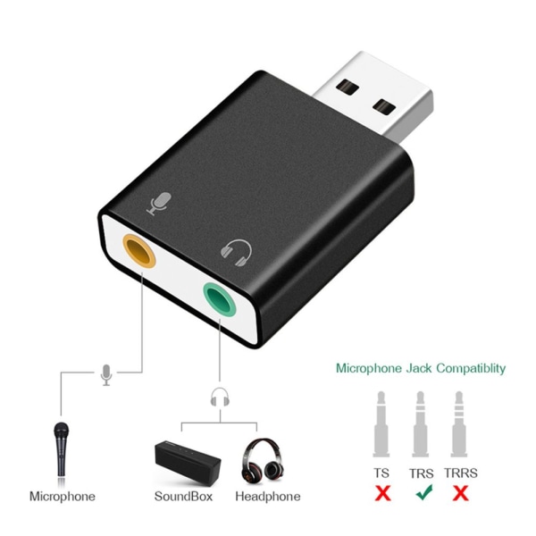 USB 2.0 adapter virtuellt ljudkort 7.1 kanals ljud för bärbar dator svart