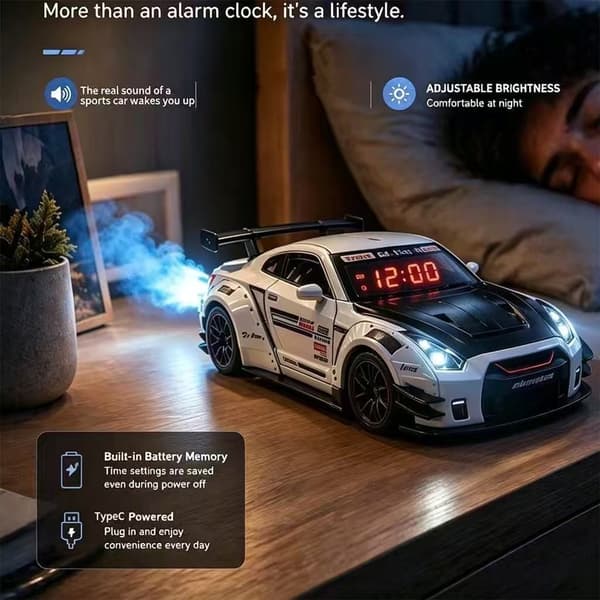 Super vækkeur med LED-lys til bilfans og børneværelsesindretning White alloy mode