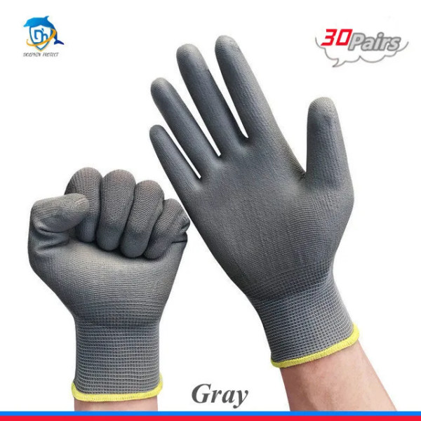 10/20 par polyuretansäkerhetsarbetshandskar Reparationshandskar med handflata Gray 30 pairs S