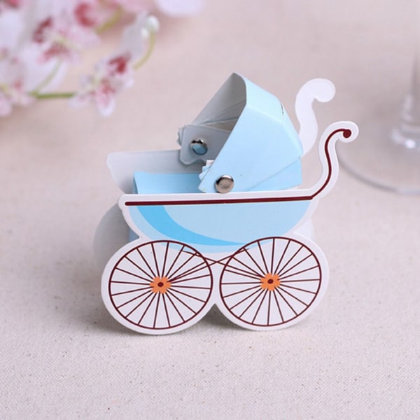10 st Barnvagn Form Dusch Godis Papperslåda Baby Gift Favor Blå