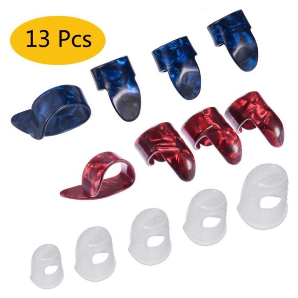 13 st Gitarrplektrum Tumplektrum Fingerplektrum Gitarrplektrum Fingerskydd Celluloid Silikon Gitarrtillbehör Kit för Gitarr Bas Banjo Ukulele