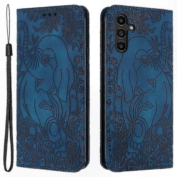 Lædertelefoncover med elefantdesign og rem til A54 5G Style A
