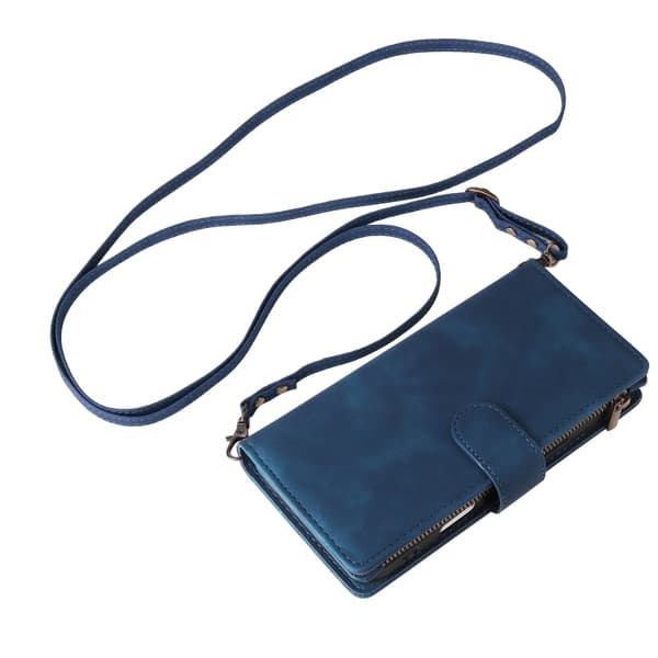[RM]iPhone 16 Pro Max Case - Crossbody Case with Multiple Card Slots and Zipper Mörkblå