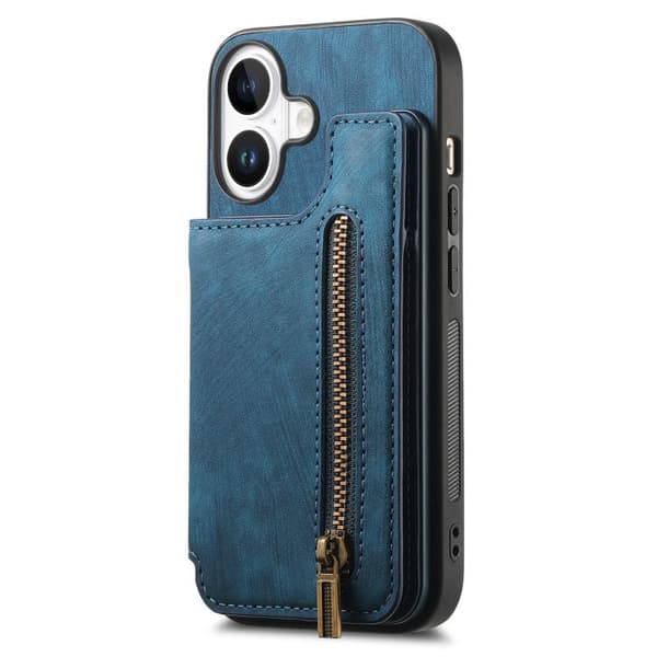 [RM]iPhone 17 Retro Skinn Glidelås Deksel Blå