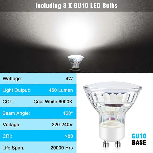 [RM]LED Ceiling Light Rotatable, 3-Way Round Flat LED Ceiling Spotlights, Including 3x4W GU10 LED Bulbs, Cool White, for Kitchen, Living Room