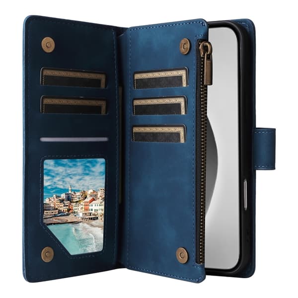 [RM]iPhone 16 Pro Max Case - Crossbody Case with Multiple Card Slots and Zipper Mörkblå