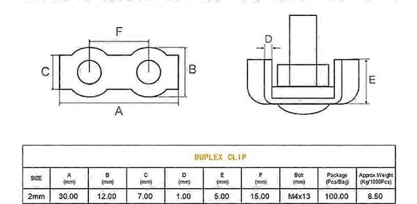 12 stk. Duplex-kabelklemmer, Duplex-kabelklemme, M2-kabelklemme, 304 rustfrit stål, til 2 mm wirekabler, sølv