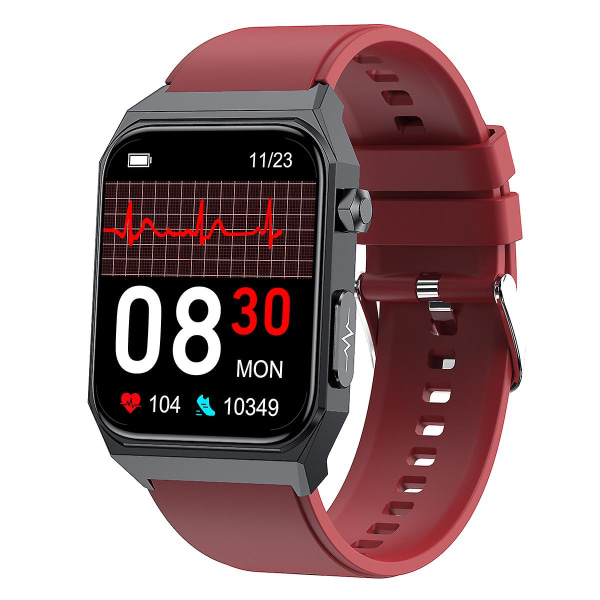 E530 Ip68 Vattentät 1,91-tums EKG-puls Kroppstemperaturmätare Smart watch, silikonrem Red