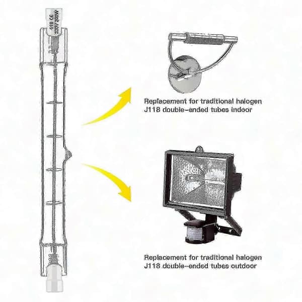 Pakke med 10 R7s Halogenpærer 118mm 200w 230v Dæmpbare Halogenstænger med Halogenpære R7s