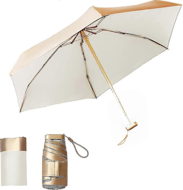 Mini hopfällbart paraply i guld med UV-skydd, solskydd utomhus UV-paraply stormtålig present