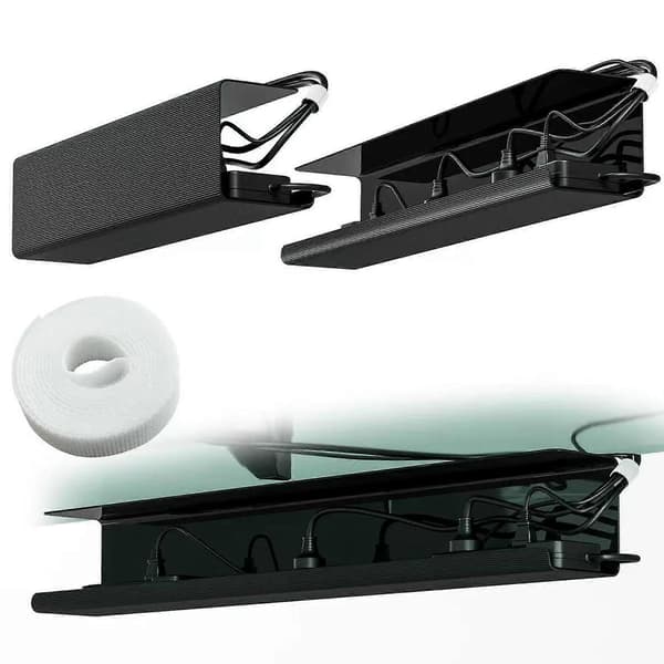 Under-Desk Organisatorer til Effektiv Kabelstyring med Ventileret Konstruktion og Multifunktionel Opbevaring Sort 55 Black 55