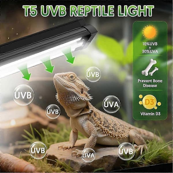 T5 UVB Krybdyrlysarmatur 8W 10.0 UVB Lampe med Buet Legeringsreflektor til Terrarium