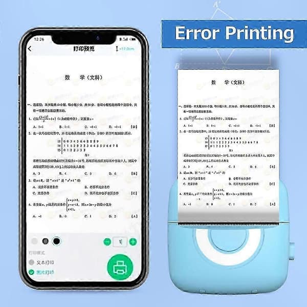 Kompakt Bærbar Termoprinter 200dpi BT-forbindelse 1000mAh Batteri 8x8x3.5cm Blå