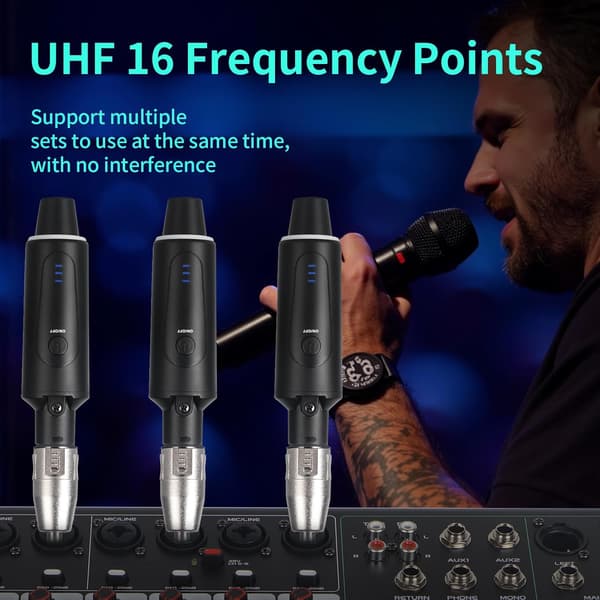 [RM]2025 Latest Model XLR Wireless Microphone System, Wireless Guitar Transmitter Receiver Plug-on for Dynamic and 48V Condenser Microphones