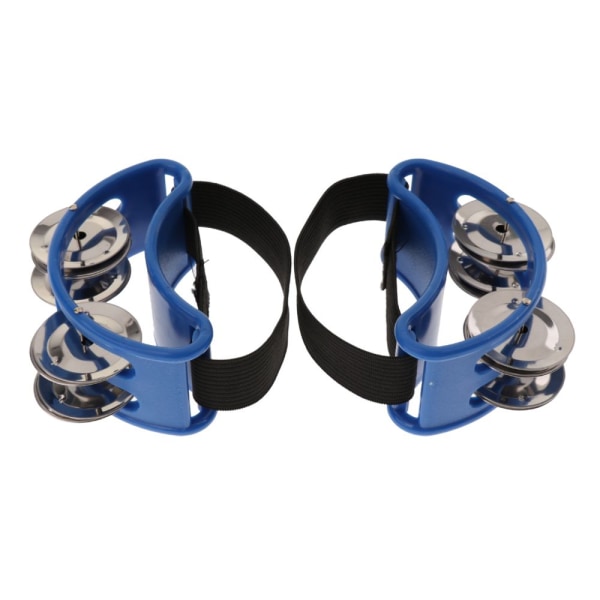 Para Mini Foot Tambourine Percussion med Blue Double Row Steel Jingles