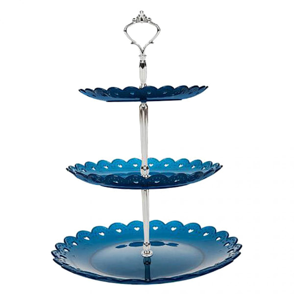 3-vånings Cupcake Ställ Dessert Mini Tårtor Frukt Godis Display Torn Blå
