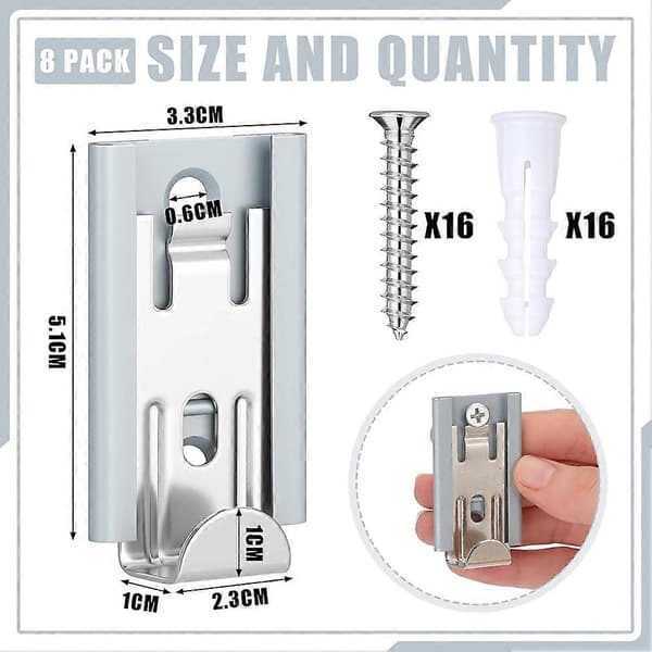 Kraftiga justerbara spegelklämmor för väggmontering, 8-pack, 5 x 3,3 cm