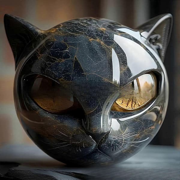 [RM] Elegant sort kat-figur til dekoration, kunstskulptur i harpiks, gave til katteelskere