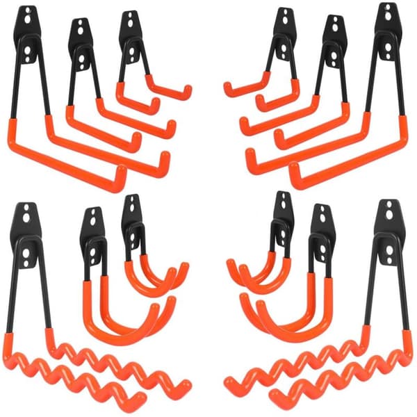 [RM] Garage Storage Hooks, 12 Pcs Heavy Duty Wall Hooks with Non-Slip Coating, Square Hooks, Wavy Hooks, for Shovels