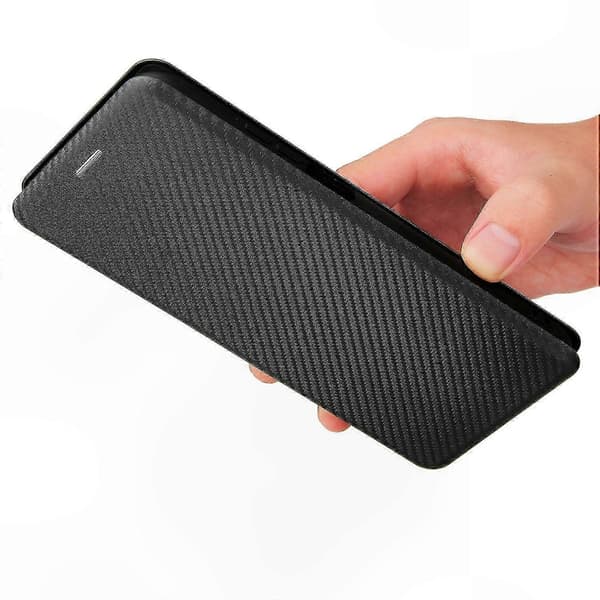 Vandret flip-etui med kulfibertekstur og kortplads til X10, TPU + PC + PU-lædermateriale Black